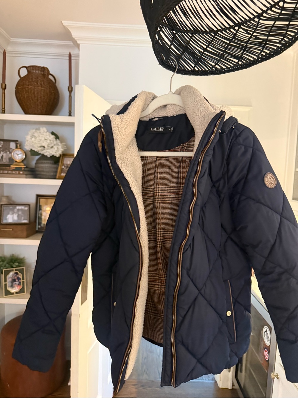 Ralph Lauren Navy Quilted Puffer Jacket with Cream Sherpa Lining
